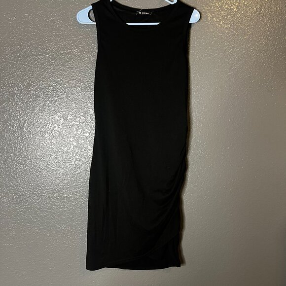 BTFBM Black Bodycon Midi Dress Women’s Sleeveless Ruched Side Casual - Picture 1 of 9